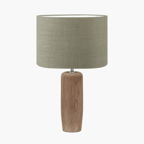 pacific lifestyle Inaya Natural Tapered Wood Table Lamp Base with Edward 35cm Pistachio Green Linen Cylinder Lampshade