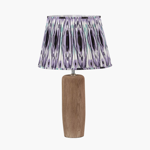 pacific lifestyle Inaya Natural Tapered Wood Table Lamp Base with Izara 35cm Lilac Ikat Patterned Mushroom Pleat Tapered Lampshade