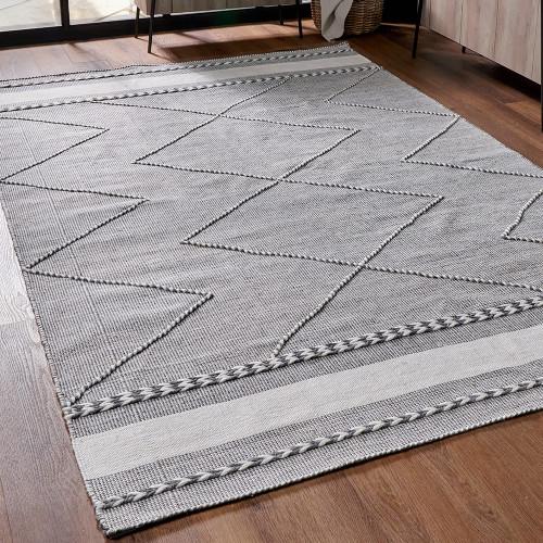 Pacific Lifestyle Indoor Outdoor Grey And White Plaited Stripe Design Rug