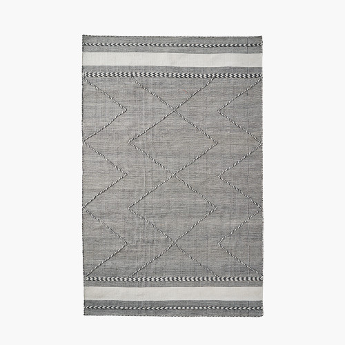 pacific lifestyle Indoor Outdoor Grey and White Plaited Stripe Design Rug