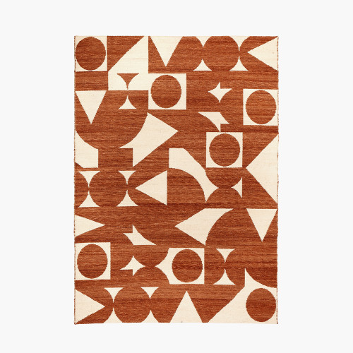 pacific lifestyle Indoor Outdoor Terracotta and Ivory Geometric Design Rug