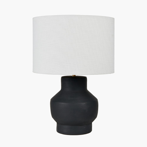 pacific lifestyle Inna Black Urn Terracotta Table Lamp Base with Lino 35cm White Self Lined Linen Cylinder Lampshade