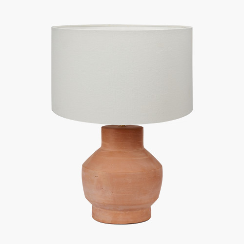 pacific lifestyle Inna Natural Urn Terracotta Table Lamp Base with Henry 35cm White Handloom Cylinder Lampshade