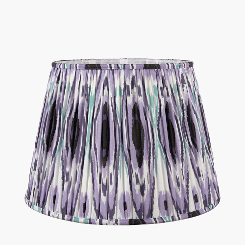 Pacific Lifestyle Ioan Grey Engraved Wood Bottle Table Lamp Base With Izara 40cm Lilac Ikat Patterned Mushroom Pleat Tapered Lampshade