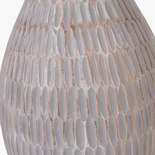 Pacific Lifestyle Ioan Grey Engraved Wood Bottle Table Lamp Base With Izara 40cm Cinnamon Ikat Patterned Mushroom Pleat Tapered Lampshade