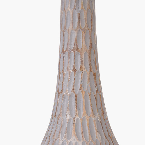 Pacific Lifestyle Ioan Grey Engraved Wood Bottle Table Lamp Base With Izara 40cm Ocean Blue Ikat Patterned Mushroom Pleat Tapered Lampshade