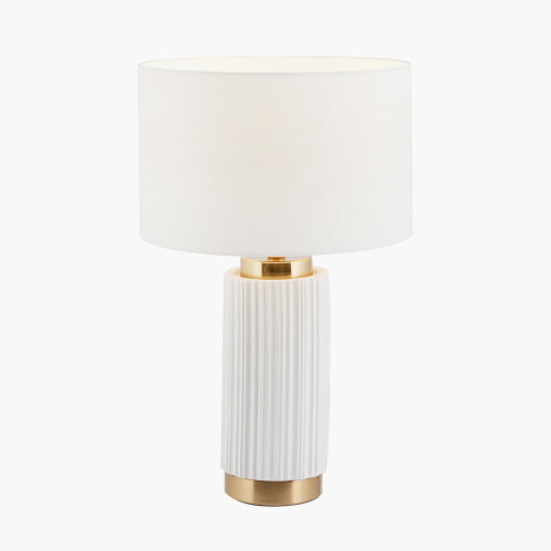 Pacific Lifestyle Ionic White Textured Ceramic And Gold Metal Table Lamp