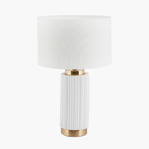 pacific lifestyle Ionic White Textured Ceramic and Gold Metal Table Lamp