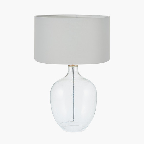 pacific lifestyle Islay Clear Bubble Glass Table Lamp Base with Harry 40cm Ivory Cotton Mix Cylinder Lampshade
