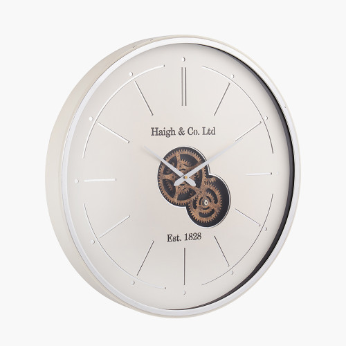 Pacific Lifestyle Ivory And Silver Wood Working Cog Wall Clock