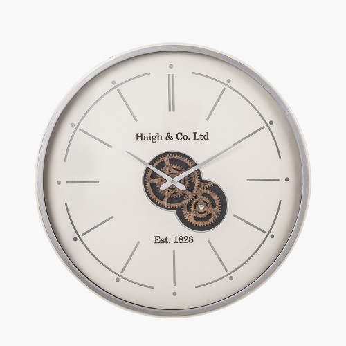 pacific lifestyle Ivory and Silver Wood Working Cog Wall Clock