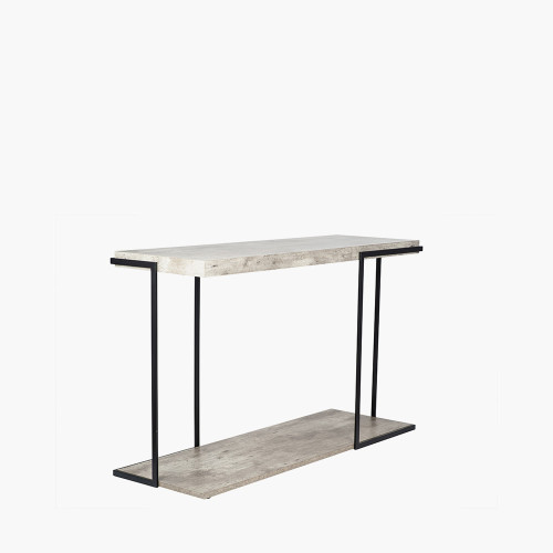 Pacific Lifestyle Jersey Concrete Effect Wood Veneer And Black Metal Console Table
