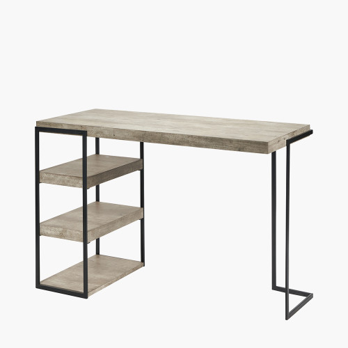 Pacific Lifestyle Jersey Concrete Effect Wood Veneer And Black Metal Desk