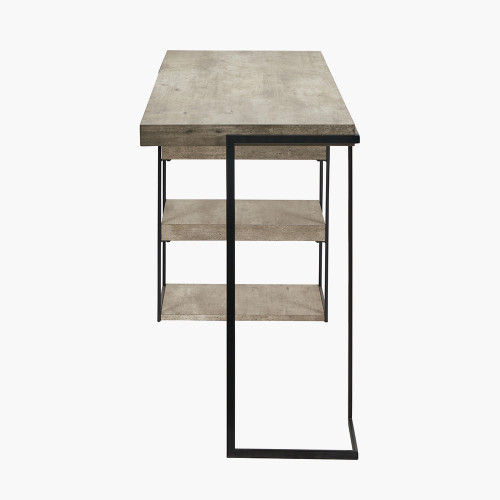 Pacific Lifestyle Jersey Concrete Effect Wood Veneer And Black Metal Desk