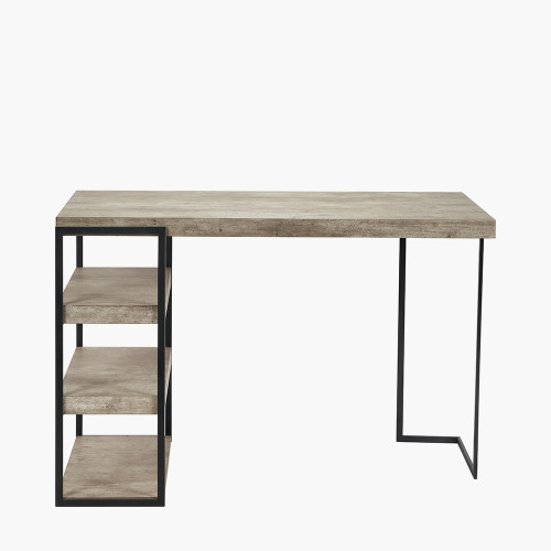pacific lifestyle Jersey Concrete Effect Wood Veneer and Black Metal Desk
