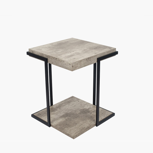 Pacific Lifestyle Jersey Concrete Effect Wood Veneer And Black Metal Side Table