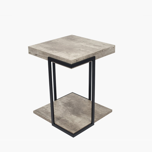 Pacific Lifestyle Jersey Concrete Effect Wood Veneer And Black Metal Side Table