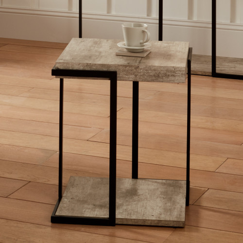 Pacific Lifestyle Jersey Concrete Effect Wood Veneer And Black Metal Side Table