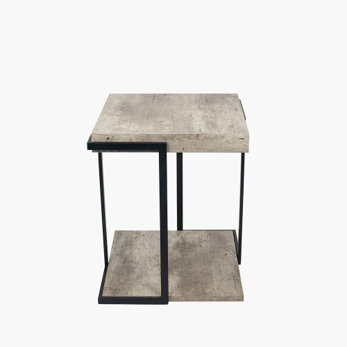 pacific lifestyle Jersey Concrete Effect Wood Veneer and Black Metal Side Table