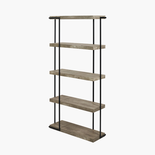 Pacific Lifestyle Jersey Concrete Effect Wood Veneer And Black Metal 4 Shelf Unit