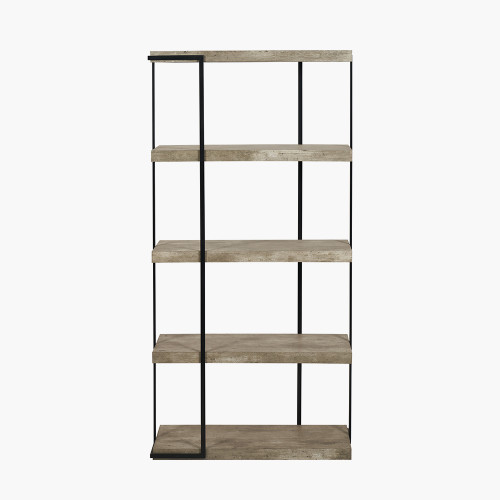 pacific lifestyle Jersey Concrete Effect Wood Veneer and Black Metal 4 Shelf Unit