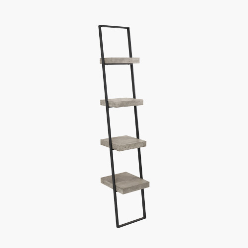 Pacific Lifestyle Jersey Concrete Effect Wood Veneer And Black Metal 4 Shelf Ladder Unit