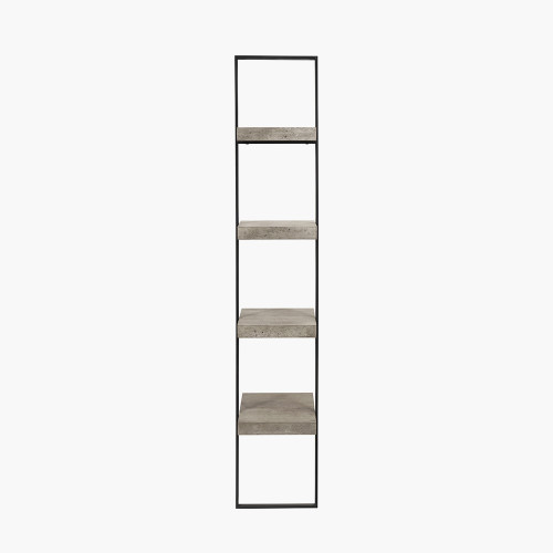 pacific lifestyle Jersey Concrete Effect Wood Veneer and Black Metal 4 Shelf Ladder Unit