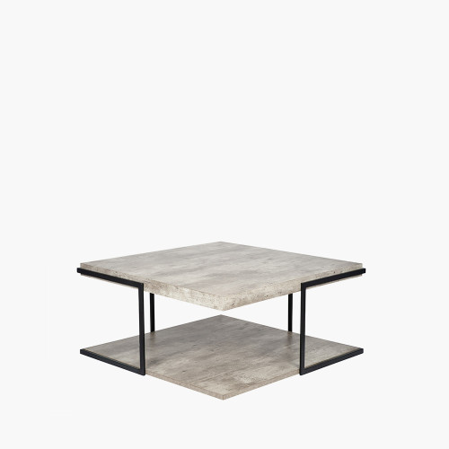 Pacific Lifestyle Jersey Concrete Effect Wood Veneer And Black Metal Coffee Table