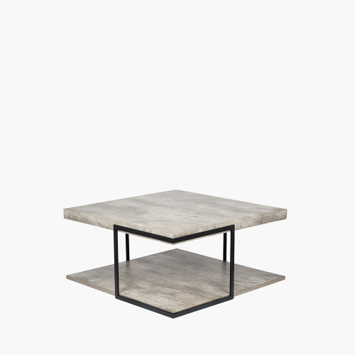 Pacific Lifestyle Jersey Concrete Effect Wood Veneer And Black Metal Coffee Table