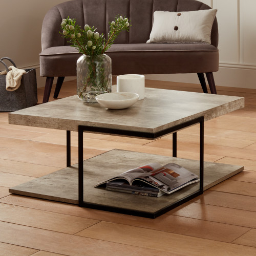 Pacific Lifestyle Jersey Concrete Effect Wood Veneer And Black Metal Coffee Table