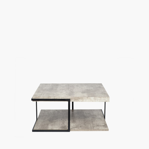 pacific lifestyle Jersey Concrete Effect Wood Veneer and Black Metal Coffee Table