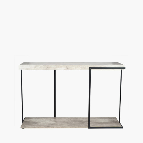 pacific lifestyle Jersey Concrete Effect Wood Veneer and Black Metal Console Table