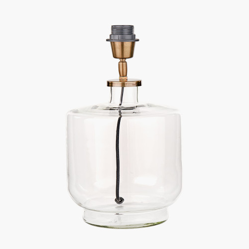 Pacific Lifestyle Josie Clear Glass And Antique Brass Metal Table Lamp Base With Coast 35cm Cream Calico Tapered Lampshade