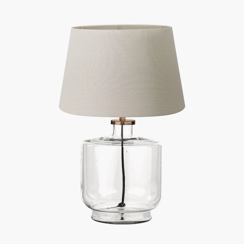 pacific lifestyle Josie Clear Glass and Antique Brass Metal Table Lamp Base with Coast 35cm Cream Calico Tapered Lampshade