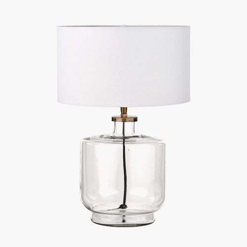 pacific lifestyle Josie Clear Glass and Antique Brass Metal Table Lamp Base with Harry 30cm Ivory Cotton Mix Cylinder Lampshade