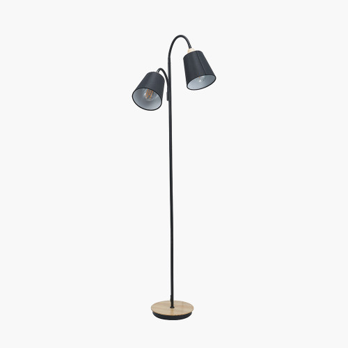 pacific lifestyle Juna Black Metal and Natural Wood Two Head Floor Lamp
