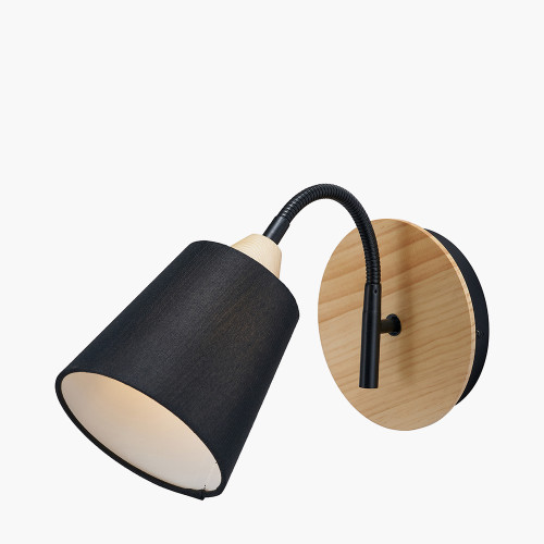 Pacific Lifestyle Juna Black Metal And Natural Wood Wall Light