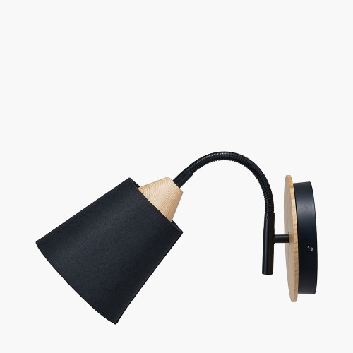 Pacific Lifestyle Juna Black Metal And Natural Wood Wall Light