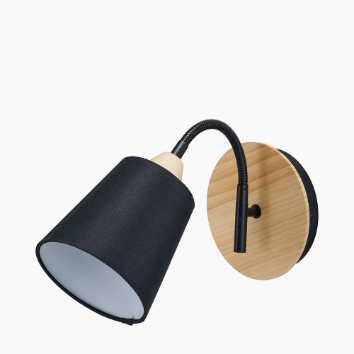pacific lifestyle Juna Black Metal and Natural Wood Wall Light