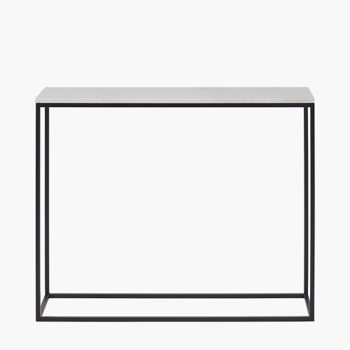 pacific lifestyle Kalani White Marble and Black Metal Rectangular Console Table