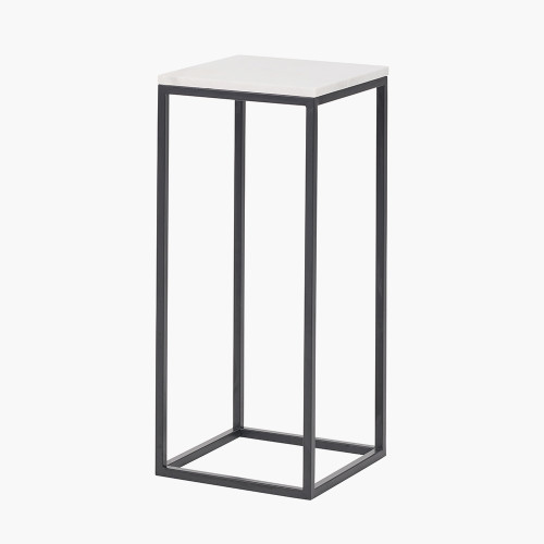 Pacific Lifestyle Kalani White Marble And Black Metal Tall Square Side Table