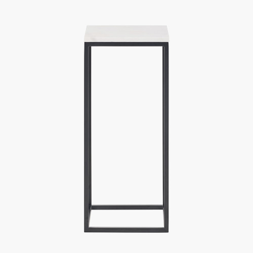 pacific lifestyle Kalani White Marble and Black Metal Tall Square Side Table