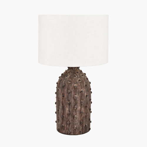 pacific lifestyle Kali Textured Dot Grey Stoneware Table Lamp Base with Lino 30cm White Self Lined Linen Cylinder Lampshade