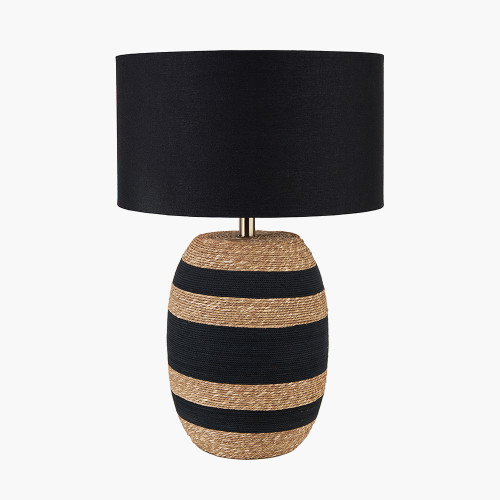 pacific lifestyle Kalutara Black and Natural Sea Grass Tall Table Lamp Base with Lino 40cm Black Self Lined Linen Cylinder Lampshade