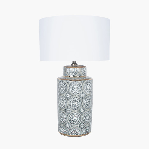 pacific lifestyle Kari Circle Pattern Ceramic Table Lamp Base with Harry 40cm Ivory Cotton Mix Cylinder Lampshade