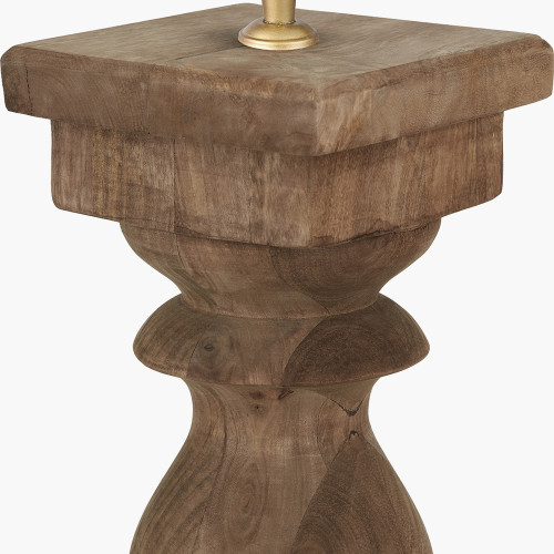 Pacific Lifestyle Kavya Antique Brown Turned Wood Table Lamp Base With Izara 45cm Cinnamon Ikat Patterned Mushroom Pleat Tapered Lampshade