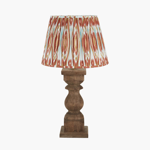 pacific lifestyle Kavya Antique Brown Turned Wood Table Lamp Base with Izara 45cm Cinnamon Ikat Patterned Mushroom Pleat Tapered Lampshade