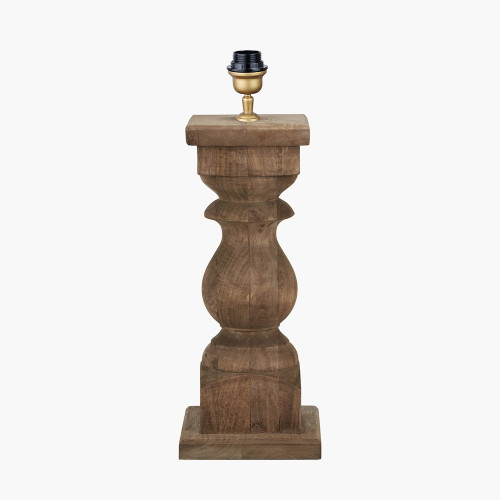 Pacific Lifestyle Kavya Antique Brown Turned Wood Table Lamp Base With Izara 45cm Lilac Ikat Patterned Mushroom Pleat Tapered Lampshade