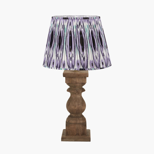 pacific lifestyle Kavya Antique Brown Turned Wood Table Lamp Base with Izara 45cm Lilac Ikat Patterned Mushroom Pleat Tapered Lampshade