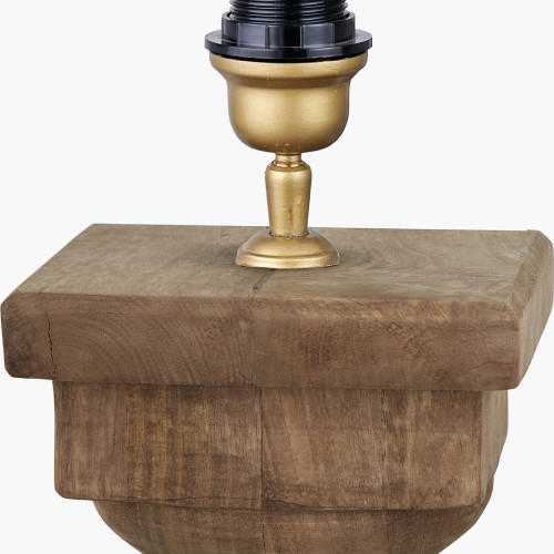 Pacific Lifestyle Kavya Antique Brown Turned Wood Table Lamp Base With Izara 45cm Ocean Blue Ikat Patterned Mushroom Pleat Tapered Lampshade